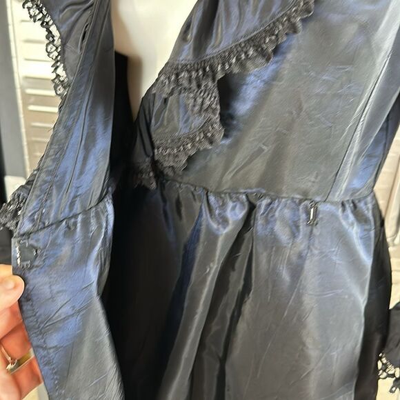 Anna Sui Vintage Taffeta Midnight Iridescent Blue Wrap Dress Small 4 - Picture 11 of 13